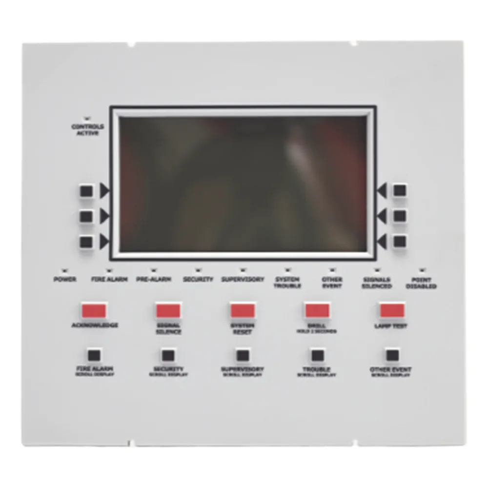 Anunciador remoto LCD retroiluminado con 160 caracteres visibles, teclado de goma y puerto RDP para panel NFS2-3030 y control de red NCA-2